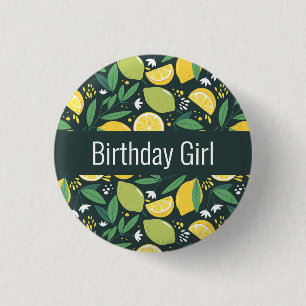 Birthday Girl - Lemon and Limes Fruit Pattern 3 Cm Round Badge