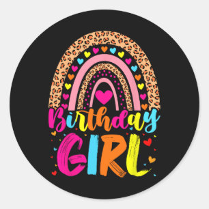Birthday Girl Leopard Rainbow Birthday Party Famil Classic Round Sticker