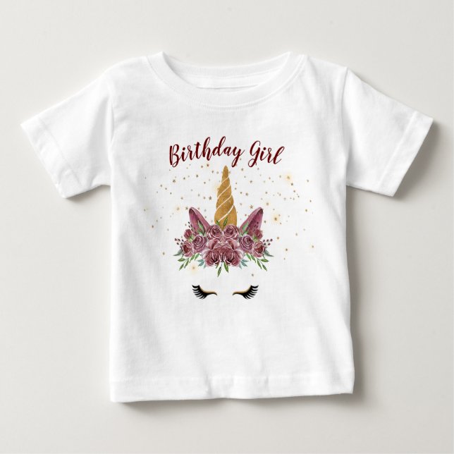birthday girl magical unicorn floral monogram baby T-Shirt (Front)