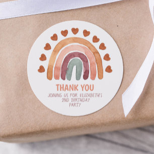 Birthday Girl Modern Boho Rainbow Thank You Classic Round Sticker