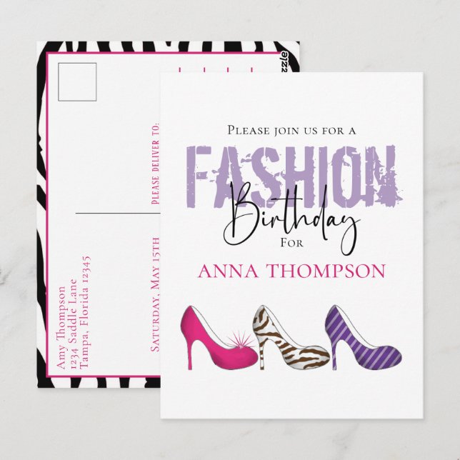 Birthday Girl Modern Fashion Shoes Invitation Postcard (Front/Back)