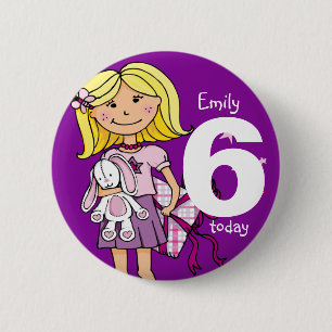 Birthday girl name and age button / badge purple