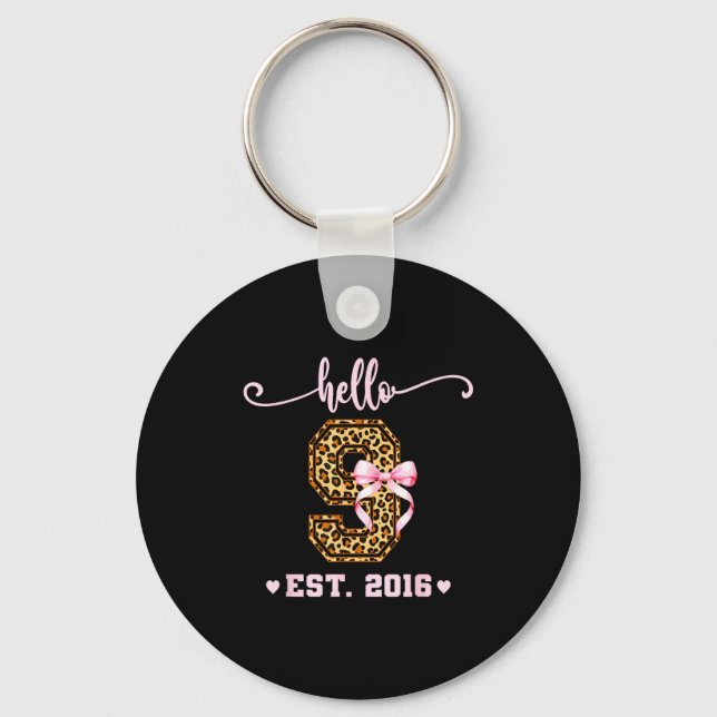 Birthday Girl Nk Coquette Bow Hello 9 Year Old Aes Key Ring (Front)