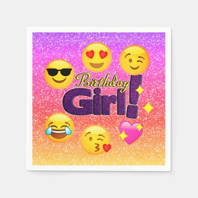 Birthday Girl Ombre Emoji Paper Party Napkins (Front)