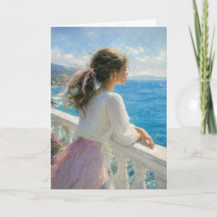 Birthday Girl on an Ocean Balcony Impressionism Card