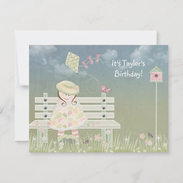 Birthday Girl on bench Invitation (Front)