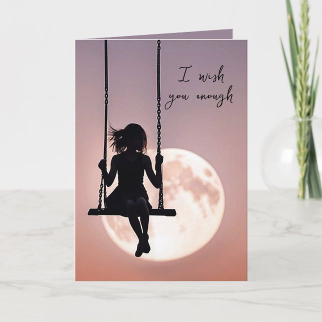 Birthday Girl On Swing With Moon Card (Front)