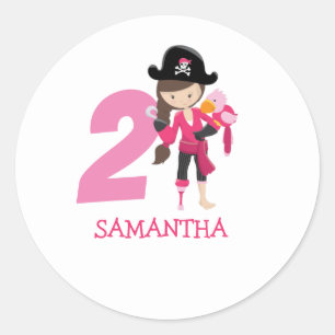 Birthday GIRL ParrotParty Pirate 2nd Name Classic Round Sticker