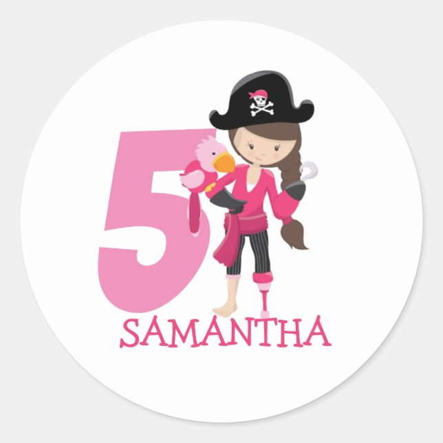 Birthday GIRL ParrotParty Pirate 5th Name   Classic Round Sticker (Front)