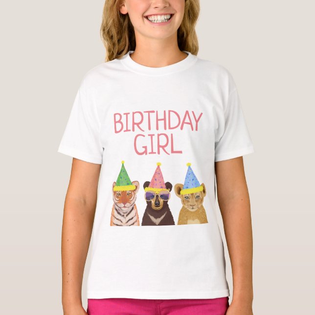 Birthday Girl Party Animals Illustration  T-Shirt (Front)