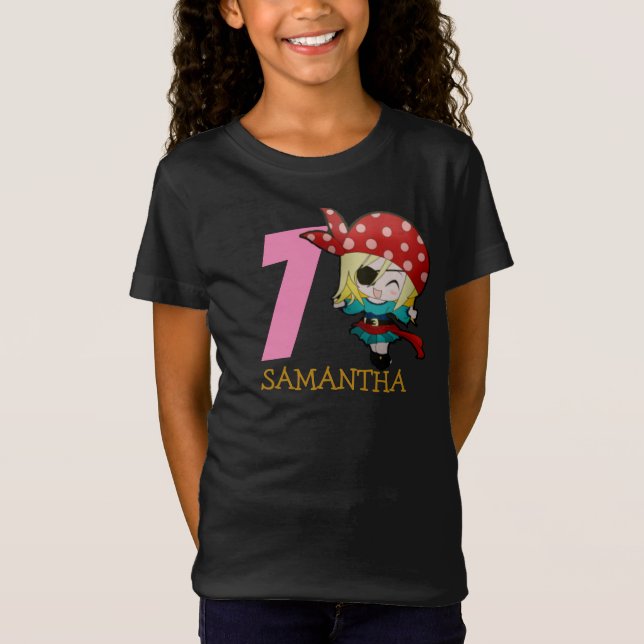 birthday girl party pirate   7th Name T-Shirt (Front)
