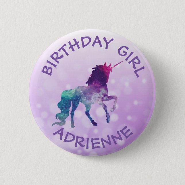 Birthday Girl Personalised Purple Unicorn Button (Front)