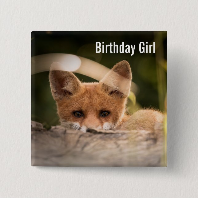 Birthday Girl Photo of a Cute Little Orange Fox 15 Cm Square Badge (Front)