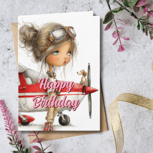 Birthday Girl Pilot Co-pilot dog & Cessna Aeroplan Card