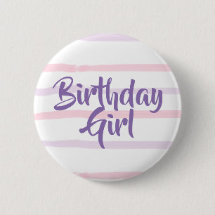 Birthday Girl Pink and Purple Button