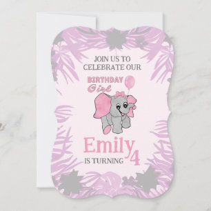 Birthday Girl Pink Baby Elephant Invitation