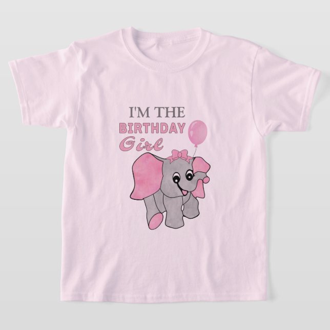 Birthday Girl Pink Baby Elephant   T-Shirt (Laydown)