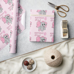 Birthday Girl Pink Baby Elephant   Wrapping Paper