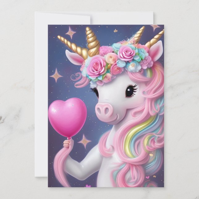 Birthday Girl Pink Baby Unicorn  Holiday Card (Front)