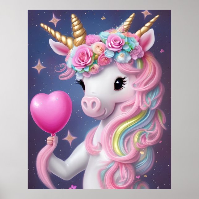 Birthday Girl Pink Baby Unicorn Poster (Front)