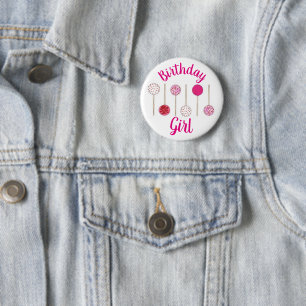Birthday Girl Pink Frosted Cake Pop Sprinkles 6 Cm Round Badge