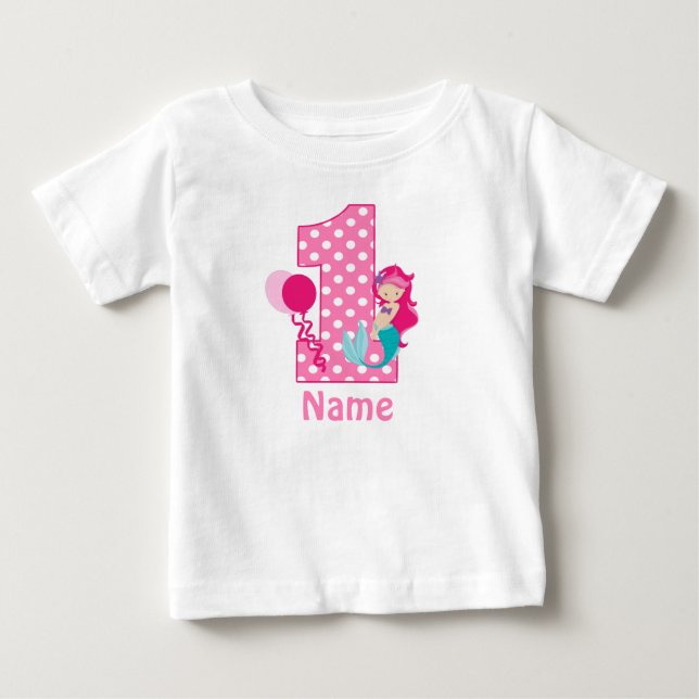 Birthday Girl Pink Mermaid Personalised Dress Baby T-Shirt (Front)