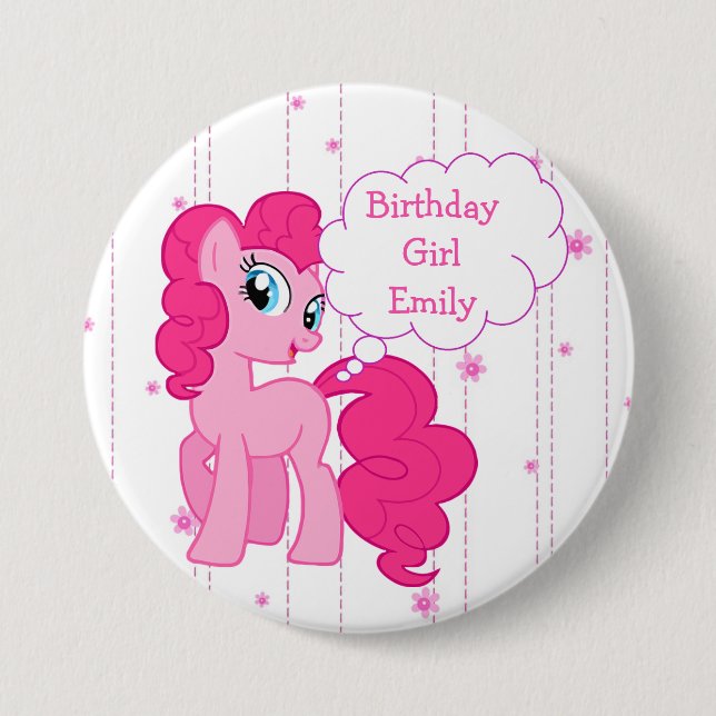 Birthday Girl Pink Pony Button (Front)