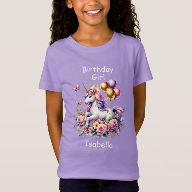 Birthday Girl Pink, Purple and Gold Unicorn T-Shirt (Front)