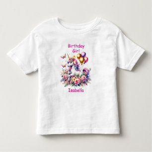 Birthday Girl Pink, Purple and Gold Unicorn Toddler T-Shirt