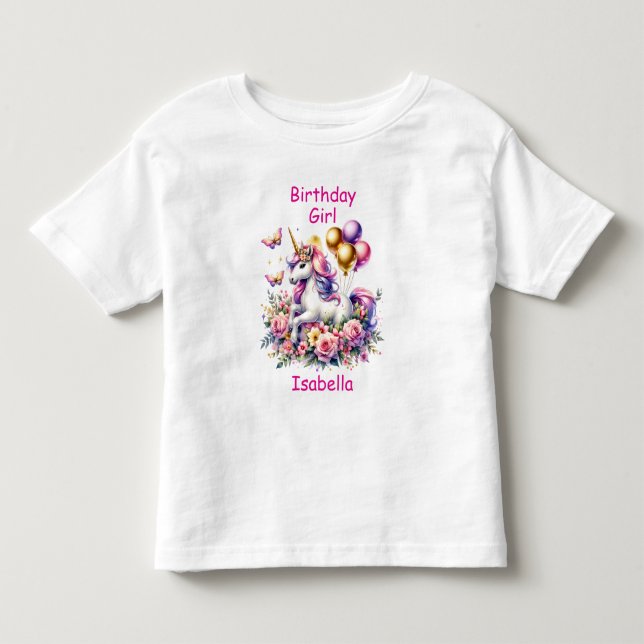 Birthday Girl Pink, Purple and Gold Unicorn Toddler T-Shirt (Front)
