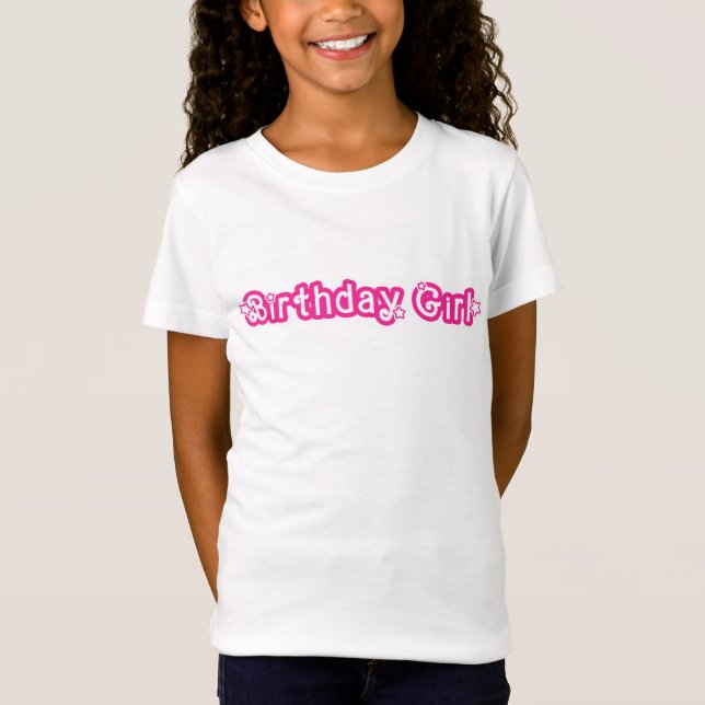 Birthday Girl Pink & White With Stars T-Shirt (Front)