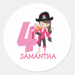 Birthday GIRL Pirate Classic Round Sticker