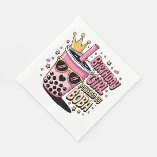 Birthday Girl Powered by Boba Bubble Tea Party Napkin