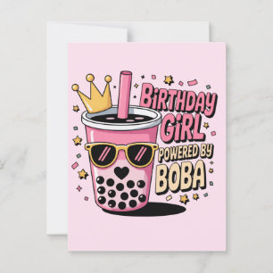 Birthday Girl Powered by Boba Bubble Tea Party Postcard
