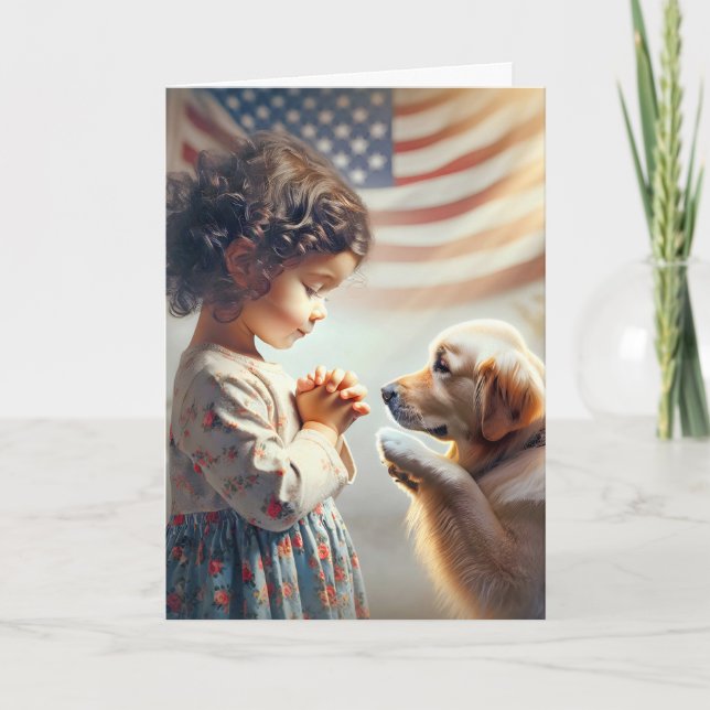 Birthday Girl Praying With Golden Retriever Card (Front)