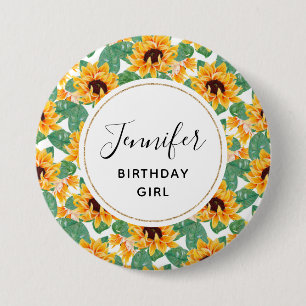Birthday Girl Pretty Sunflowers Pattern 7.5 Cm Round Badge