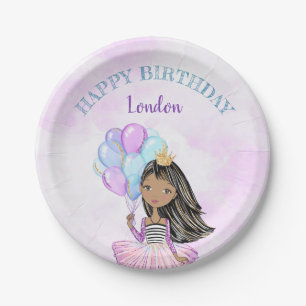 Birthday Girl Princess African American Paper Plate