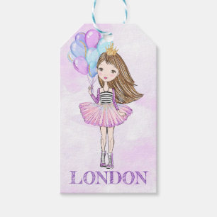 Birthday Girl Princess Lavender Balloons Gift Tags