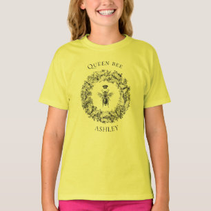 Birthday Girl Queen Bee Butterfly Wreath Name T-Shirt