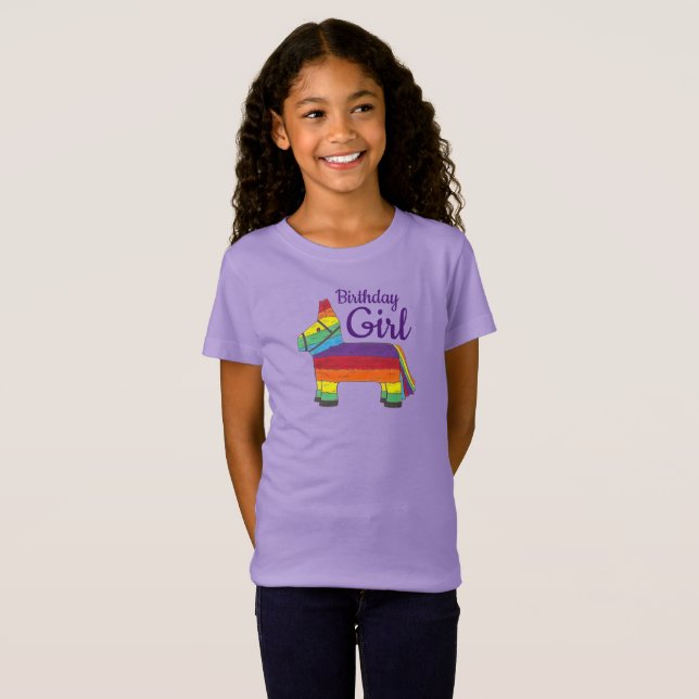 Birthday Girl Rainbow Piñata Purple Donkey Fiesta T-Shirt (Front Full)