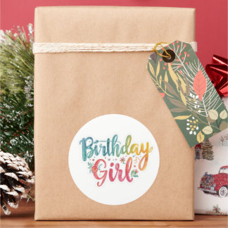 Birthday Girl Rainbow Text Classic Round Sticker