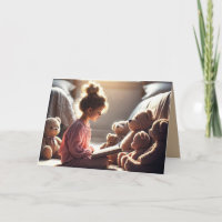 Birthday Girl Reading To Teddy Bears