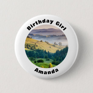 Birthday Girl Rolling Hills Scenic Nature Photo 6 Cm Round Badge