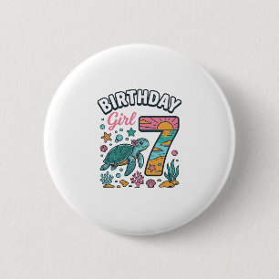 Birthday Girl Sea Turtle 7th Birthday Vector Desig 6 Cm Round Badge