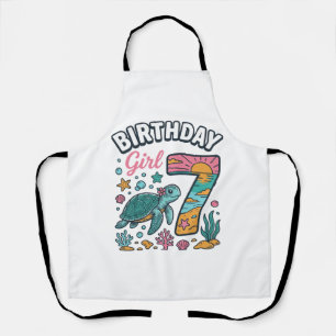 Birthday Girl Sea Turtle 7th Birthday Vector Desig Apron