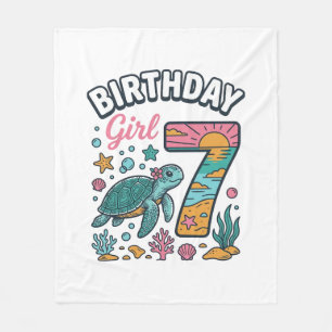Birthday Girl Sea Turtle 7th Birthday Vector Desig Fleece Blanket
