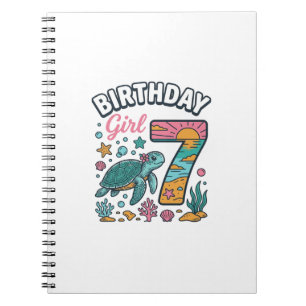 Birthday Girl Sea Turtle 7th Birthday Vector Desig Notebook