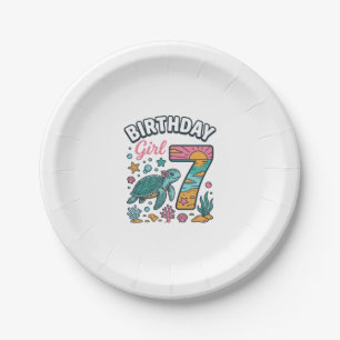 Birthday Girl Sea Turtle 7th Birthday Vector Desig Paper Plate