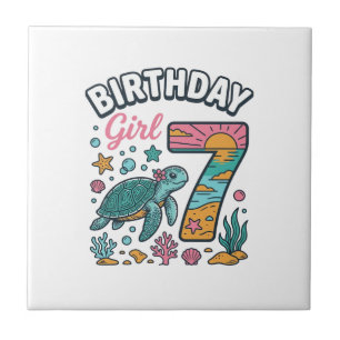Birthday Girl Sea Turtle 7th Birthday Vector Desig Tile