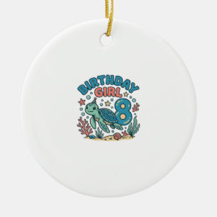 Birthday Girl Sea Turtle 8th Birthday Shirt Design Ceramic Tree Decoration